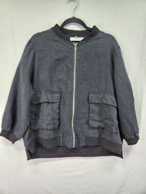 Normal Womens Size Large Linen Blend Full Zip Jacket Lagenlook Korean Fashion